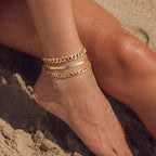 DEARMAY 14K Gold Plated Ankle Bracelets Set for Women Waterproof, Anklets for Women Cuban Link Layered Pack Jewelry Gift