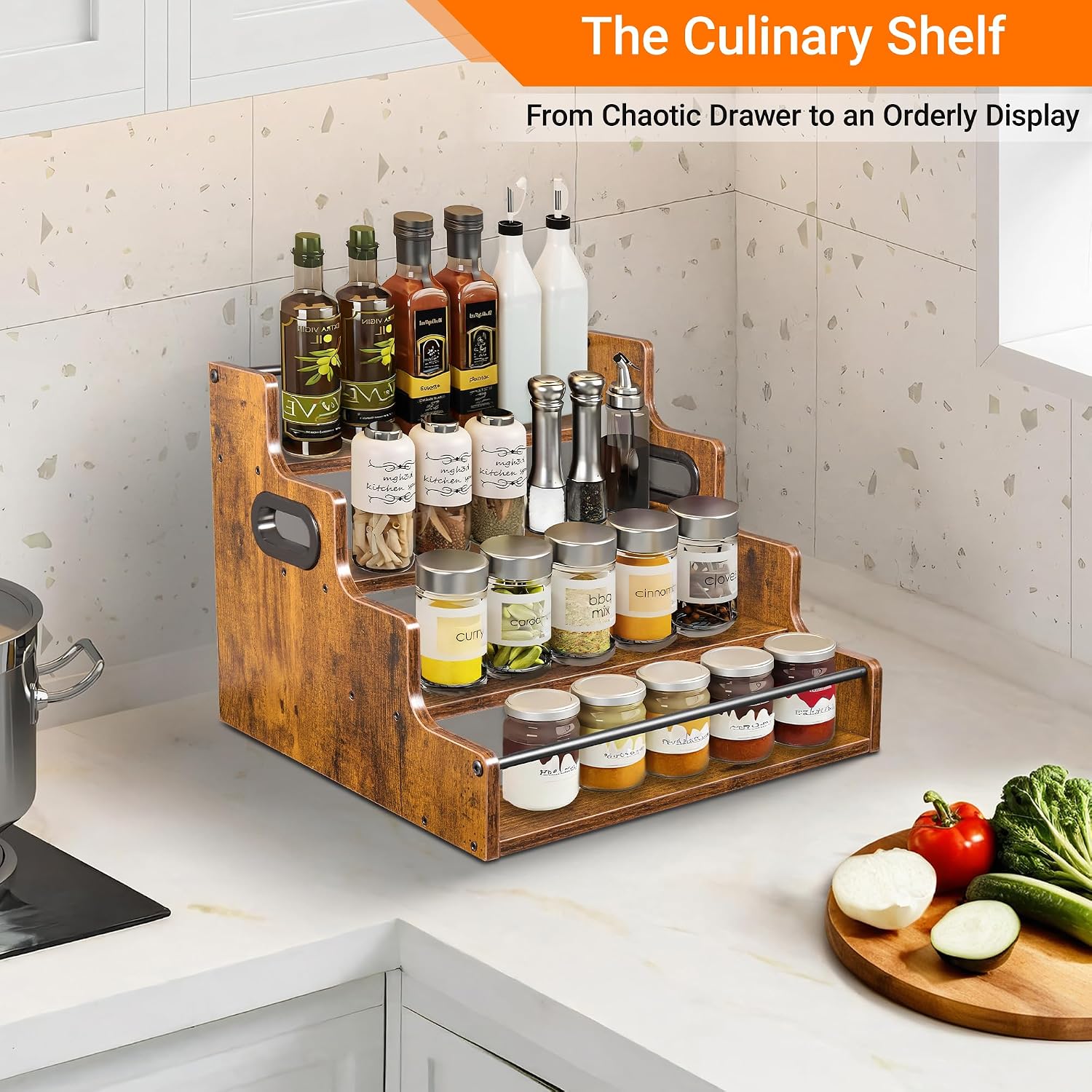 4-Tier Liquor Bottle Display Shelf, Spice Rack - 16-Inch Coffee Syrup Organizer Rack - Heavy-Duty Countertop Bar Shelves For Liquor Whiskey, Spirits, Syrup Wine Dressing