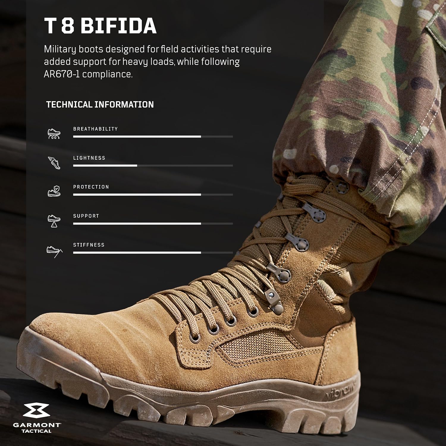Garmont Tactical T8 Bifida Military Combat Boots For Men And Women, Army, Air Force, Ar670-1 Compliant Footwear, Suede Leather, Multi-Terrain Shoes, Coyote
