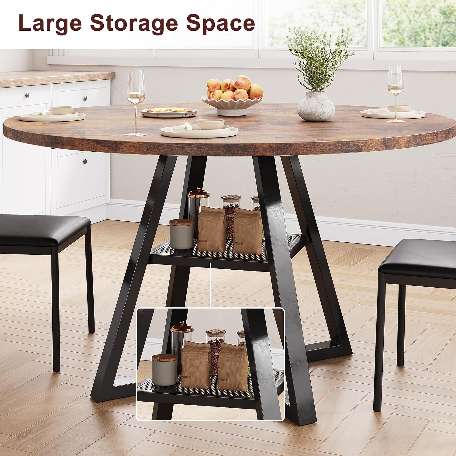 Jocoevol Round Dining Table For 4,Kitchen Dining Room Circle Dinner Pedestal Table,Space Saving Wood Kitchen & Dining Room Furniture (Vintage, 47In)