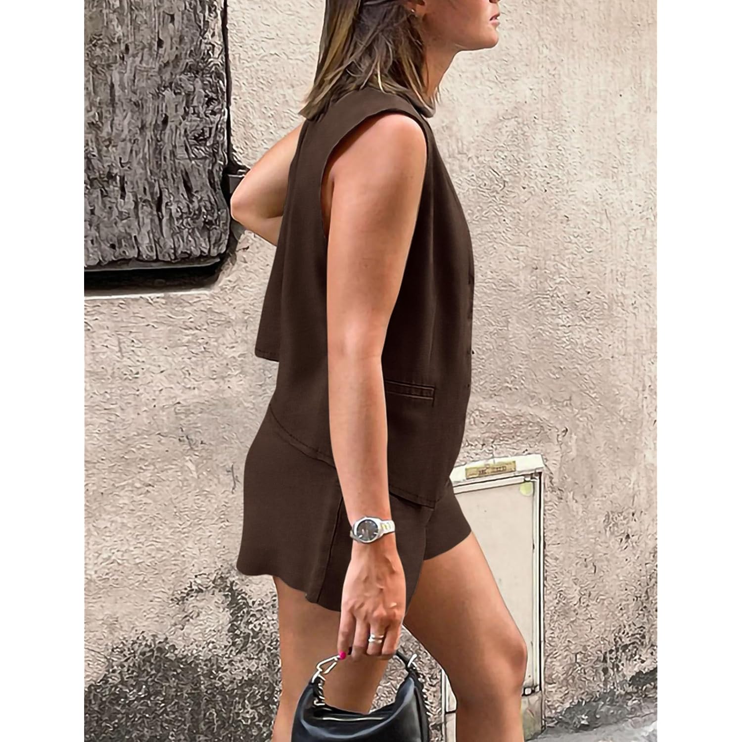 Prettygarden Women'S Summer 2 Piece Outfits Sleeveless Matching Sets Button Down V Neck Vest Waistcoat And Pockets Shorts