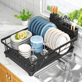 Kmiectse Dish Drying Rack - Space-Saving Small Dish Rack for Kitchen Counter, Rust-Resistant Kitchen Drying Rack, Compact Dish Drainer Organizer with Utensil Holder for Home Kitchen, Black