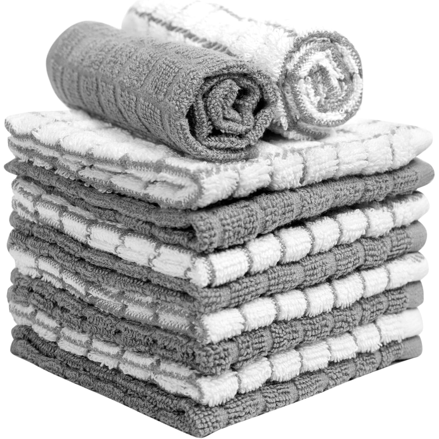 Bumble Dish Cloths (8 Pack) | 12" x 12" | 100% Cotton Kitchen Towels | 405 GSM | Soft, Highly Absorbent & Durable Dish Towels for Kitchen | Gray