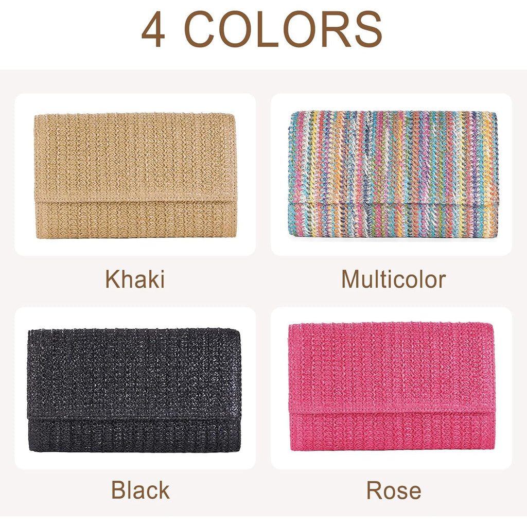 Natural Straw Flat Clutch Women 2026 Boho Purse Top Handle Crossbody Handbag Stylish Woven Envelope Wallet Evening