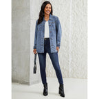 Luvamia Denim Jackets For Women Trendy Long Sleeve Button Down Shirt Jacket Jean Shacket With Pocket Western Work Jacket