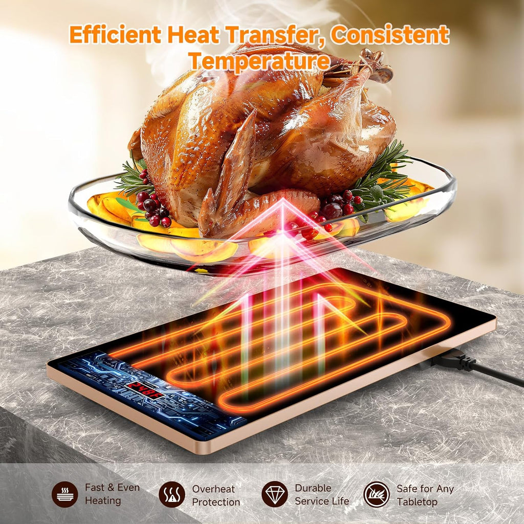 FEPPO Electric Warming Tray, 4-in-1 Food Warmers for Parties Buffet with 10 Temp Settings and Timer, 33"x15" Glass Surface Warming Mat for Food, Modular Buffet Hot Plates for Catering and Gatherings