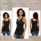 TVKSOM 5 Pack Basic Tank Tops for Women Undershirt Ribbed Sleeveless Scoop Neck Casual Layering Basic Tanks Top