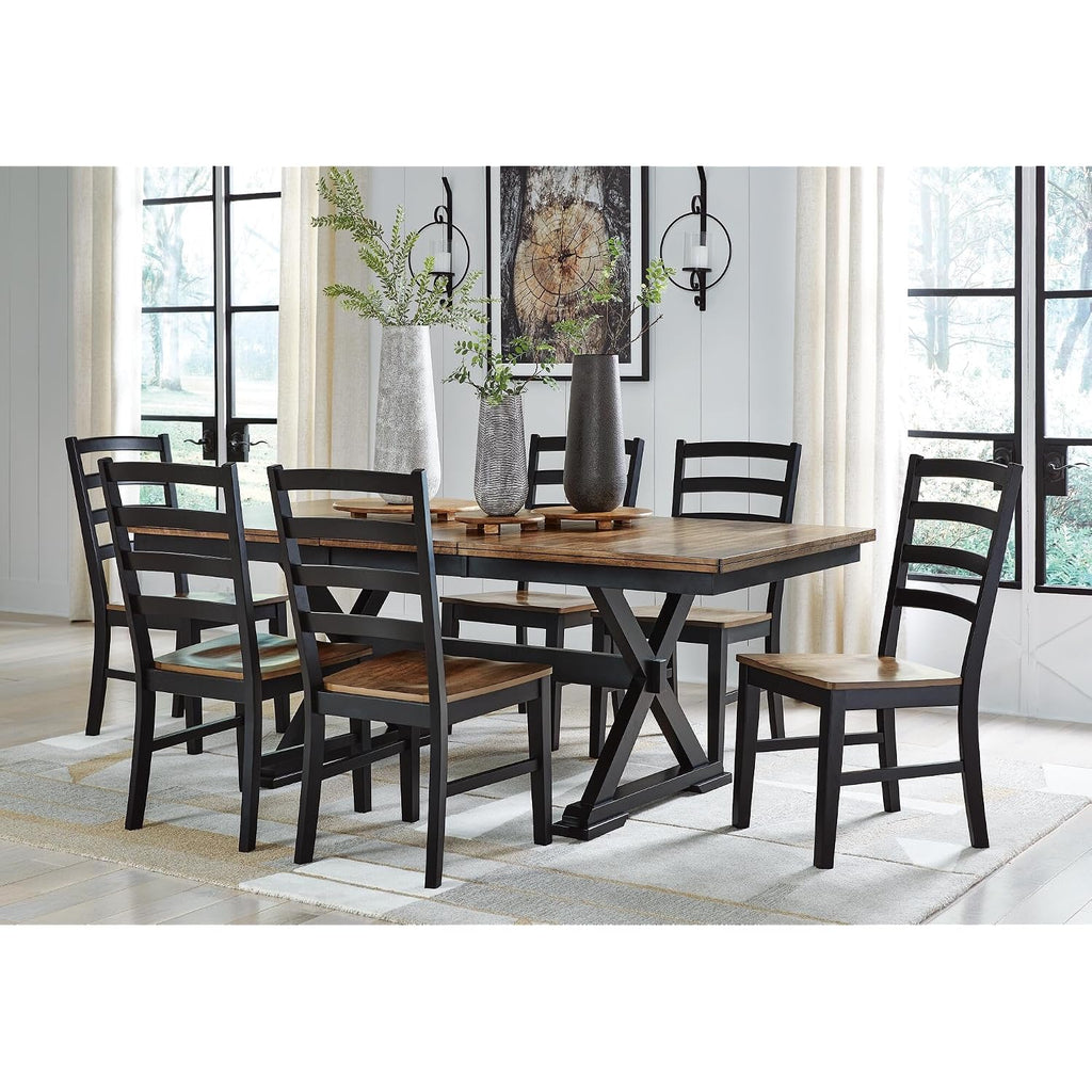 Signature Design By Ashley Wildenauer Dining Chairs Set Of 2, Modern Farmhouse Wood Side Chairs With Solid Wood Frame, Contoured Mango Veneer Seat, Casual Kitchen Seating, Black And Brown
