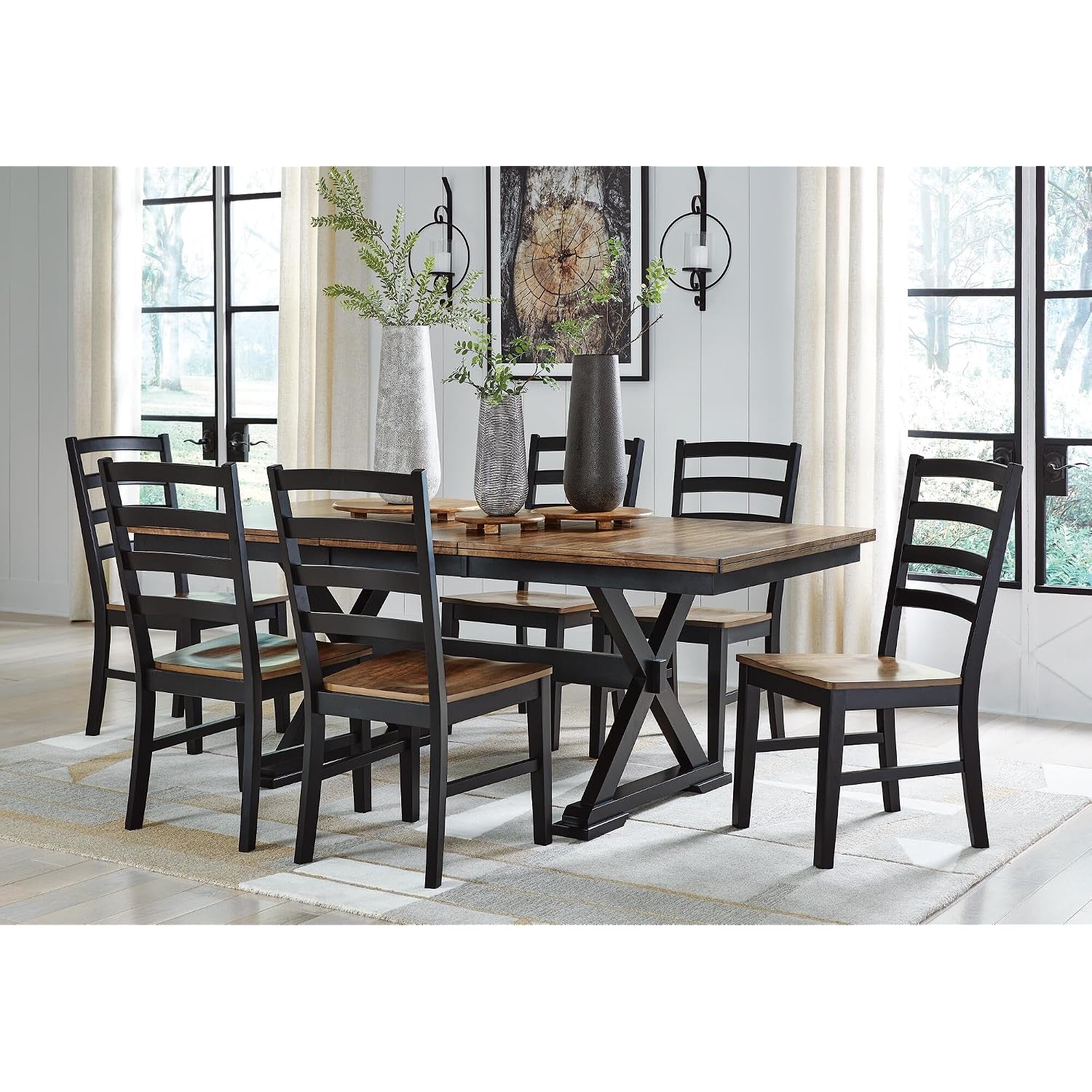 Signature Design By Ashley Wildenauer Dining Chairs Set Of 2, Modern Farmhouse Wood Side Chairs With Solid Wood Frame, Contoured Mango Veneer Seat, Casual Kitchen Seating, Black And Brown