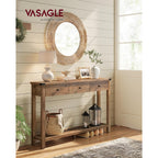 Vasagle Liry Collection Narrow Console Table With 3 Drawers, Brown | Sofa Table With Storage Shelf, Metal Corners, Farmhouse Style, Ulnt142Kb02S