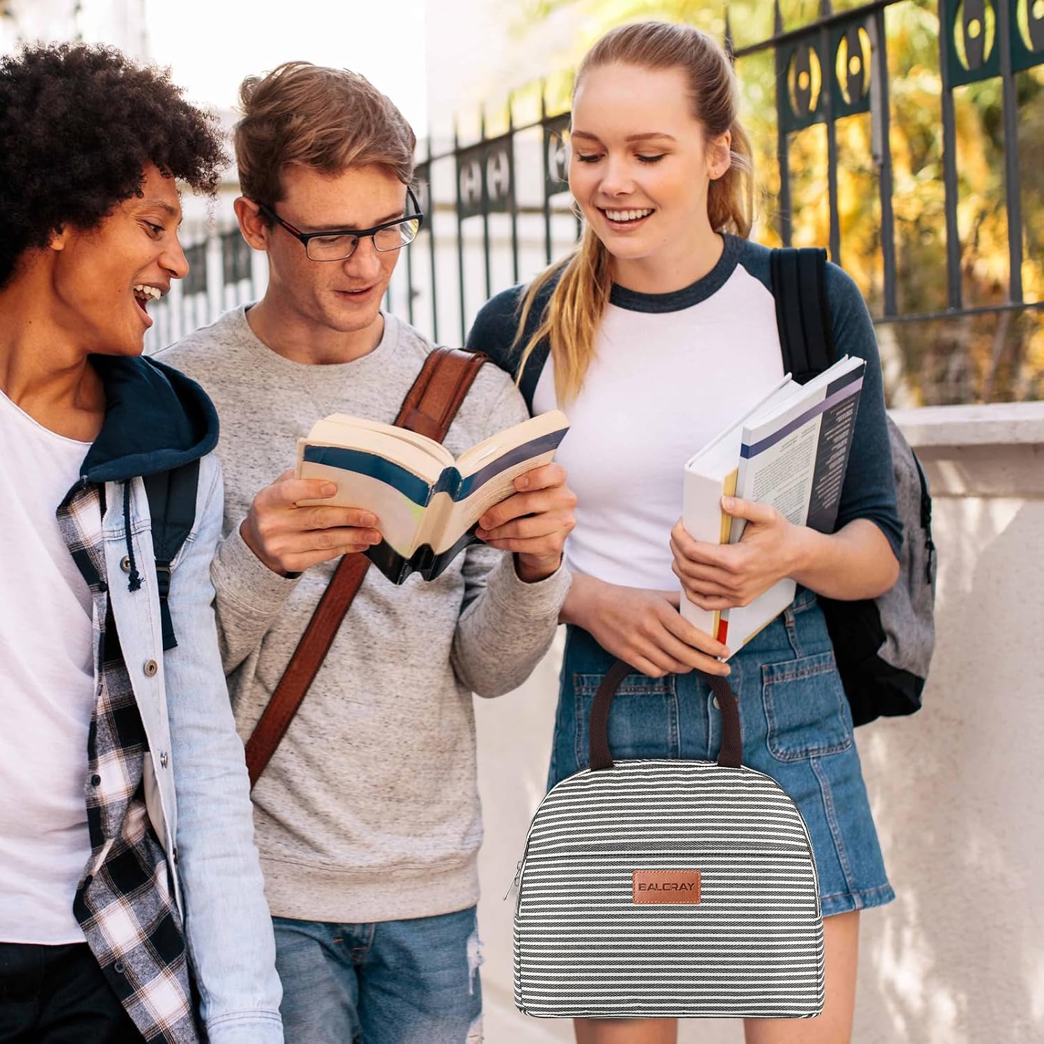 Lunch Bag For Women Men Insulated Lunch Box For Adult Reusable Lunch Tote Bag For Work, Picnic Or Travel(Black White Stripes)