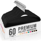 House Day Black Velvet Hangers 60 Pack, Non Slip Clothes Felt Hanger Heavy Duty For Coat, Premium Slim Space Saving Suit Hangers For Closet Organizer, 360° Rotating Silver Hook