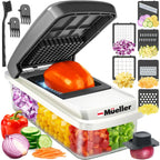 Mueller Vegetable Chopper Mandoline Slicer, Food Veggie Chopper, Cheese Grater, Onion Vegetable Cutter With Container, Dicer, Kitchen Gadgets & Essentials, White Sand/Grey