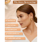 BESTEEL 3Pairs Clip on Earrings for Women Trendy Hypoallergenic 14K Gold Plated Chunky Tube Croissant Waterdrop Clip-on Hoop Earrings Set Fake Jewelry Non Pierced Ears
