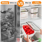 5-Pack Fruit Storage Containers for Fridge with Removable Colanders, 4 in 1 Produce Storage Containers with Lids, Leakproof Fridge Organizer Bins for Salad Berry Lettuce Vegetables Meat Keeper Fresh
