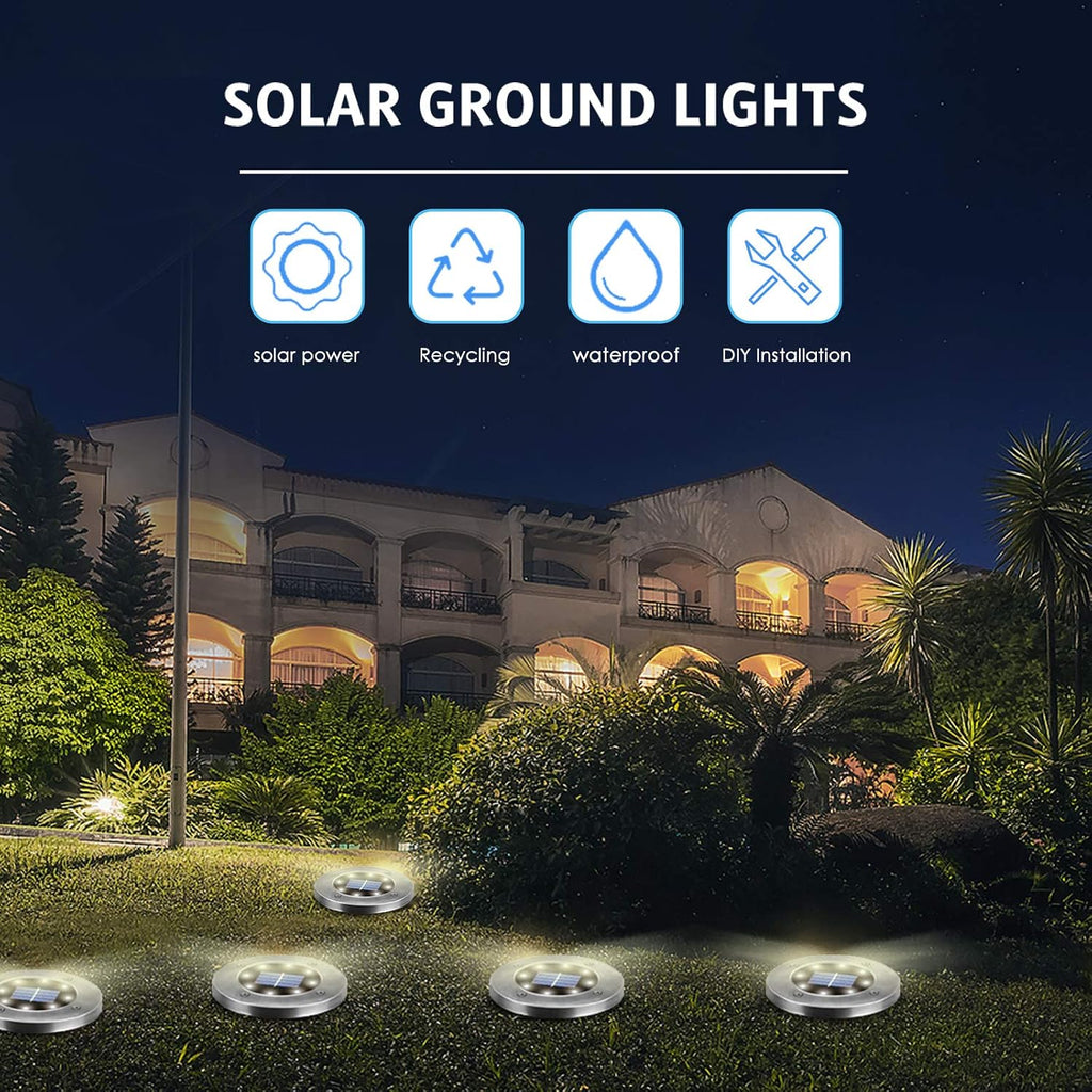 4.6Inch Solar Ground Lights 12Packs, Garden Solar Outdoor Waterproof Pathway Bright In-Ground Landscape Lights For Patio, Lawn, Yard, Driveway, Step And Walkway(White Light)