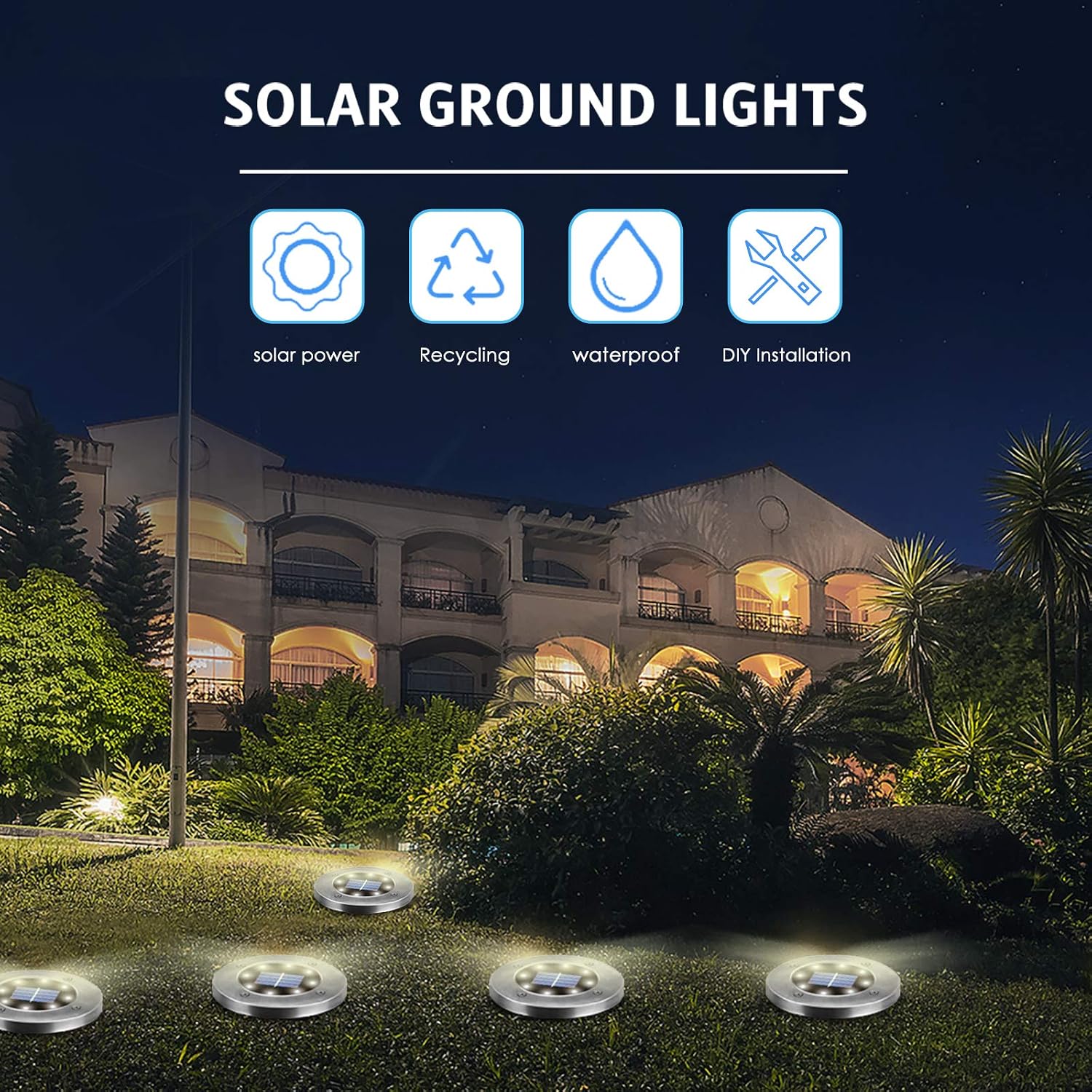 4.6Inch Solar Ground Lights 12Packs, Garden Solar Outdoor Waterproof Pathway Bright In-Ground Landscape Lights For Patio, Lawn, Yard, Driveway, Step And Walkway(White Light)