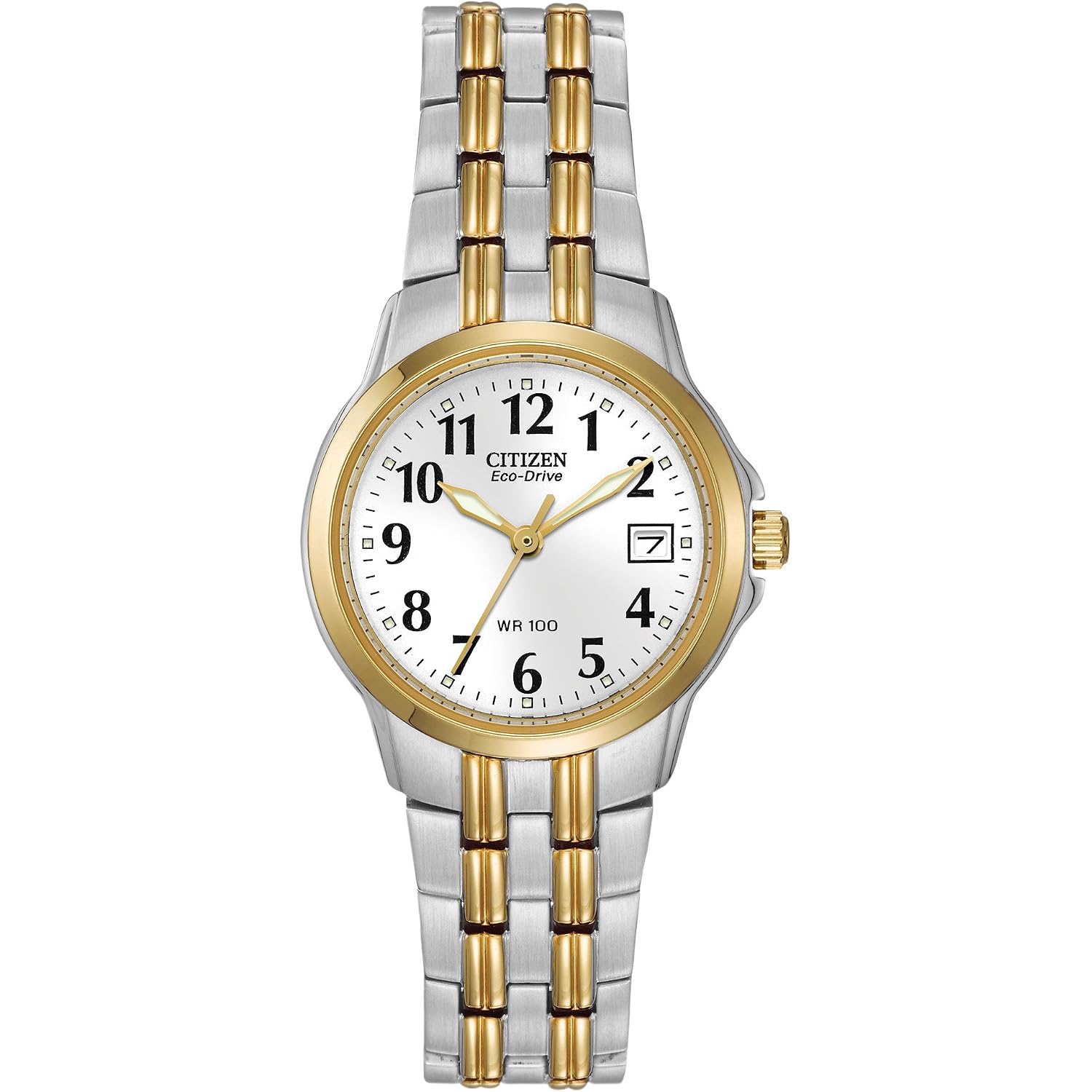 Citizen Women'S Eco-Drive Dress Classic Two Tone Gold Stainless Steel Watch, Easy To Read, White Dial, 26Mm (Model: Ew1544-53A)