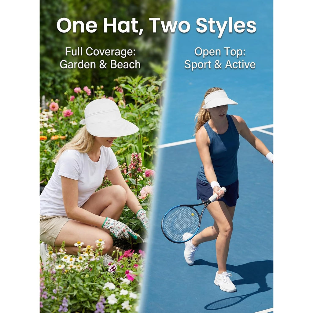 2-in-1 Women’s Sun Visor Sun Hat Zipper Off Ponytail Friendly, Lightweight Quick Dry, Summer UV Protection