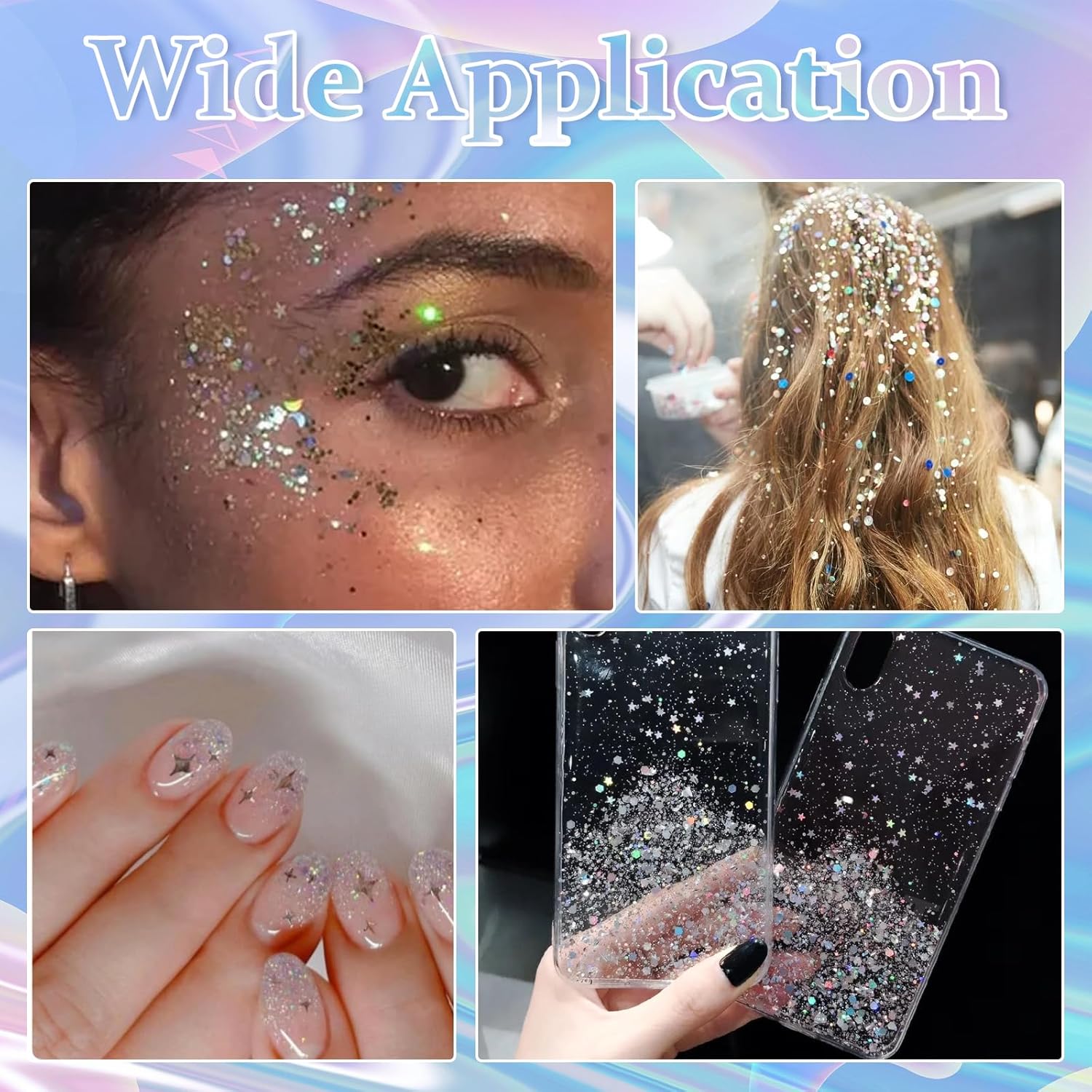 6 Grid Holographic Star Nail Glitter Set,3D Five-Pointed Star Sequins,Flakes for Nail Art, Independence Day Decor, DIY Crafts Holographic Sparkle Nail Decals for Women Girls Manicure Supplies