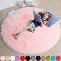 Amdrebio Light Pink Round Circle Rug 4Ft for Girls Bedroom, Fluffy Cute Area Rugs for Kids Room Decor Aesthetic, Small Shag Fur Carpet for Nursery Dorm Classroom Playroom Teen Toddler Baby Corner
