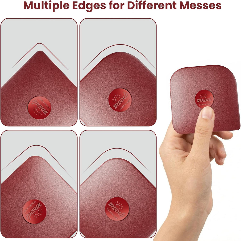 TMEDW Pan Scraper, 5 Pcs Pot Scraper, Pan Scraper Plastic, Multifunctional Scraper Tool for Kitchen, Non-Slip, Food Safe, High Heat Resistant-Red