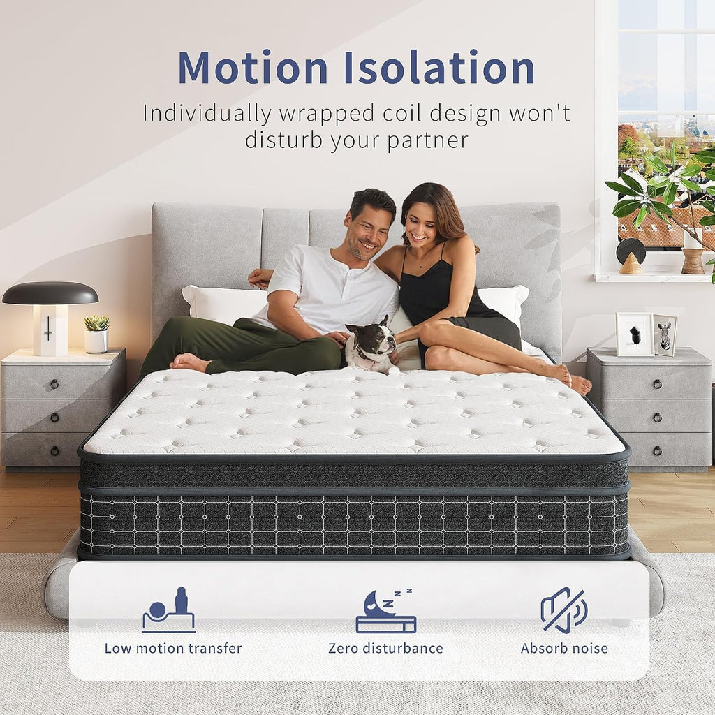 Queen Mattress, 12 Inch Queen Size Mattresses In A Box, Individually Wrapped Pocket Coils For Isolate Motion,Pressure Relief, Certipur-Us Certified, Support Comfort & Medium Firm