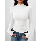 Zeagoo Long Sleeve Shirts for Women Ribbed Slim Fit Tops Lettuce Trim Mock Neck Summer Fall Basic Tee