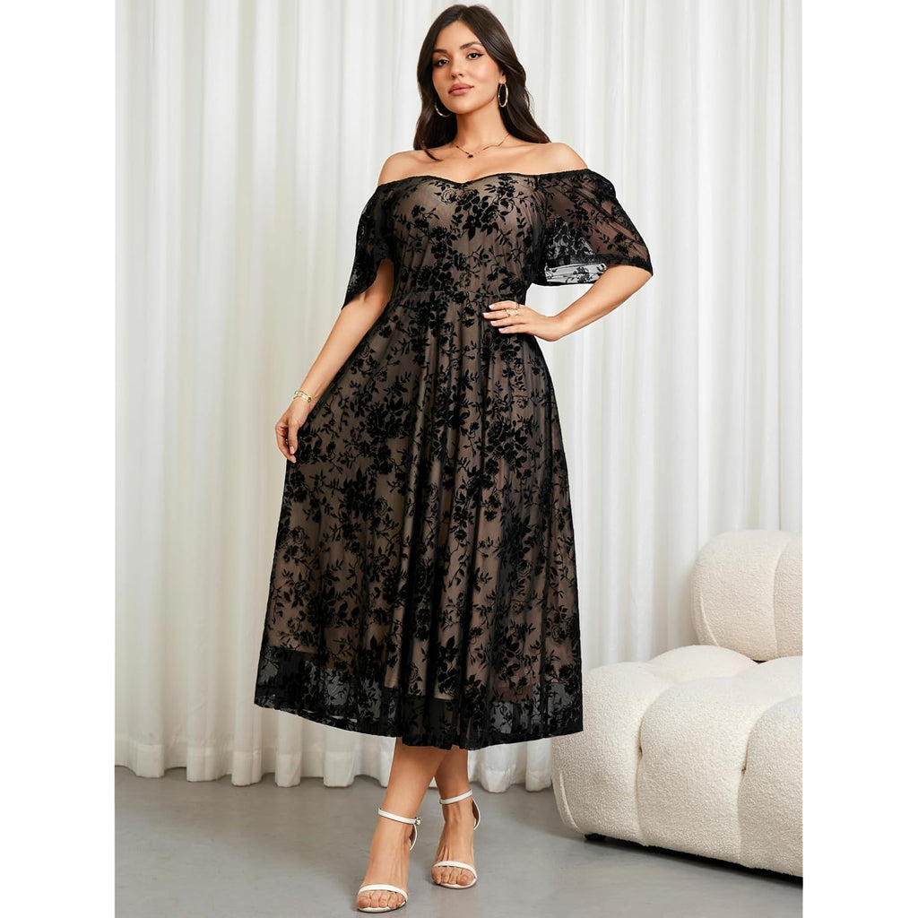 Rwj Plus Size Women 2026 Formal Wedding Guest Dress Spring Evening Party Cocktail Elegant Off Shoulder Mesh Maxi Dresses