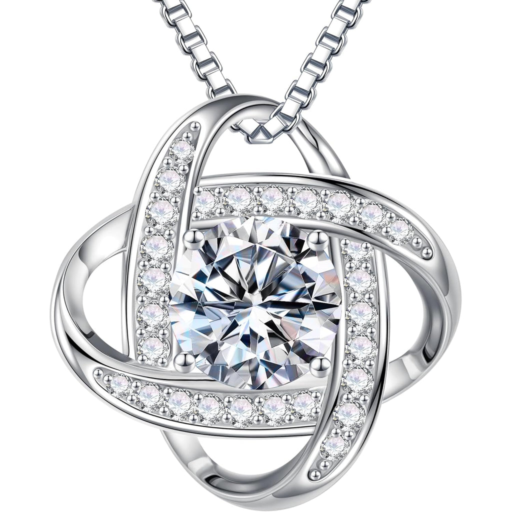 MOOSEA Mothers Day Gifts - 1-3 ct Love Knot Moissanite Necklace, 925 Sterling Silver Lab Created Moissanite Necklace Anniversary Birthday Gifts for Women Mom Wife Girlfriend Jewelry Gift