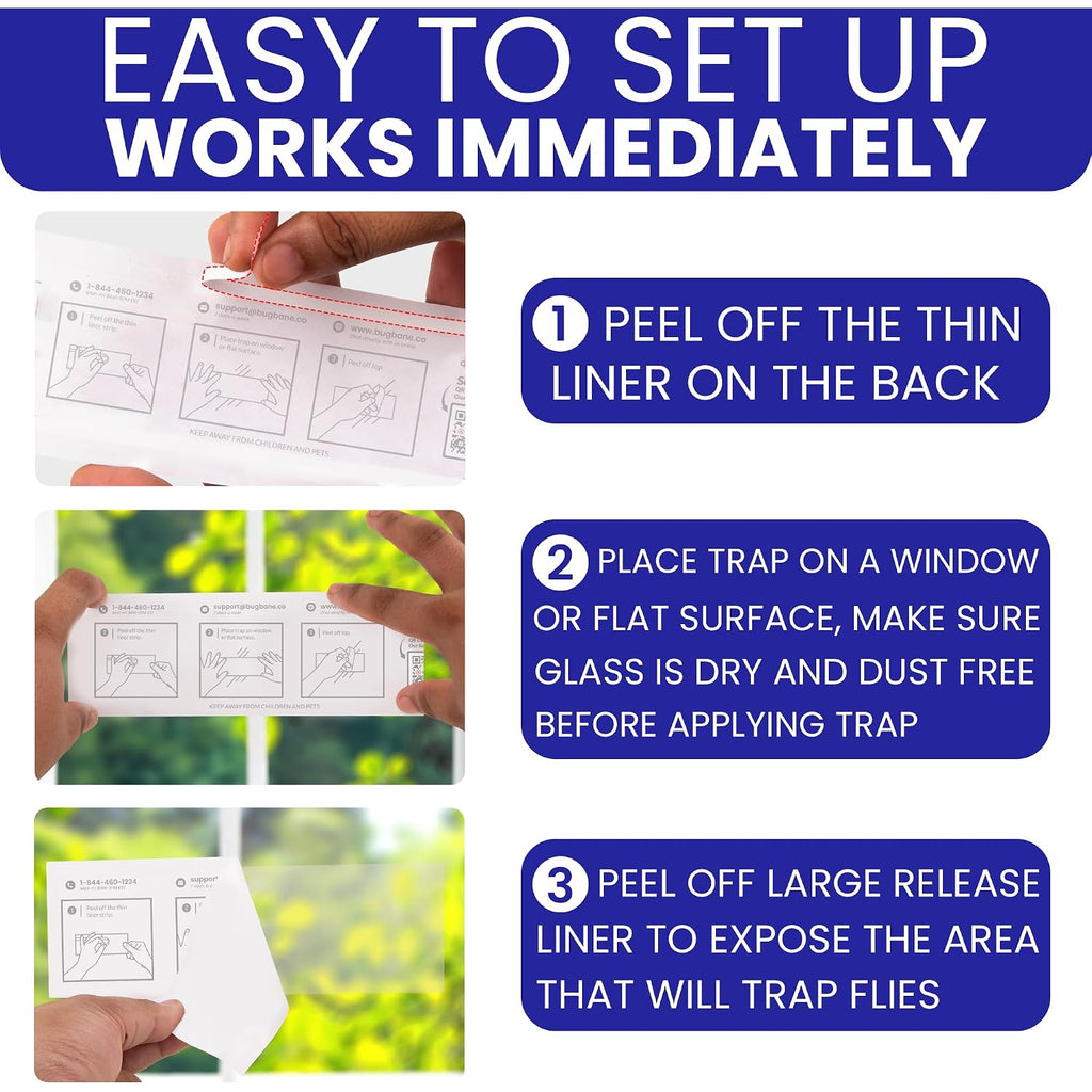 50 Window Fly Traps Sticky Non-Toxic Clear Fly Paper Indoor For Home. No Mess Flies Window Sticky Traps Bug Flies Strips Indoors. Fruit And Housefly Trap Indoor Flypaper Tape Gnat Catcher Killer