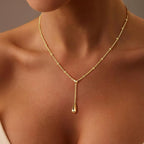 M MOOHAM Mothers Day Gifts - Dainty 14K Gold Plated Beaded Chain Small Pendant Necklaces Simple Pearl Circle Beads Italian Horn Teardrop Pendant Y-Shaped Necklace for Women Trendy Jewelry Gifts