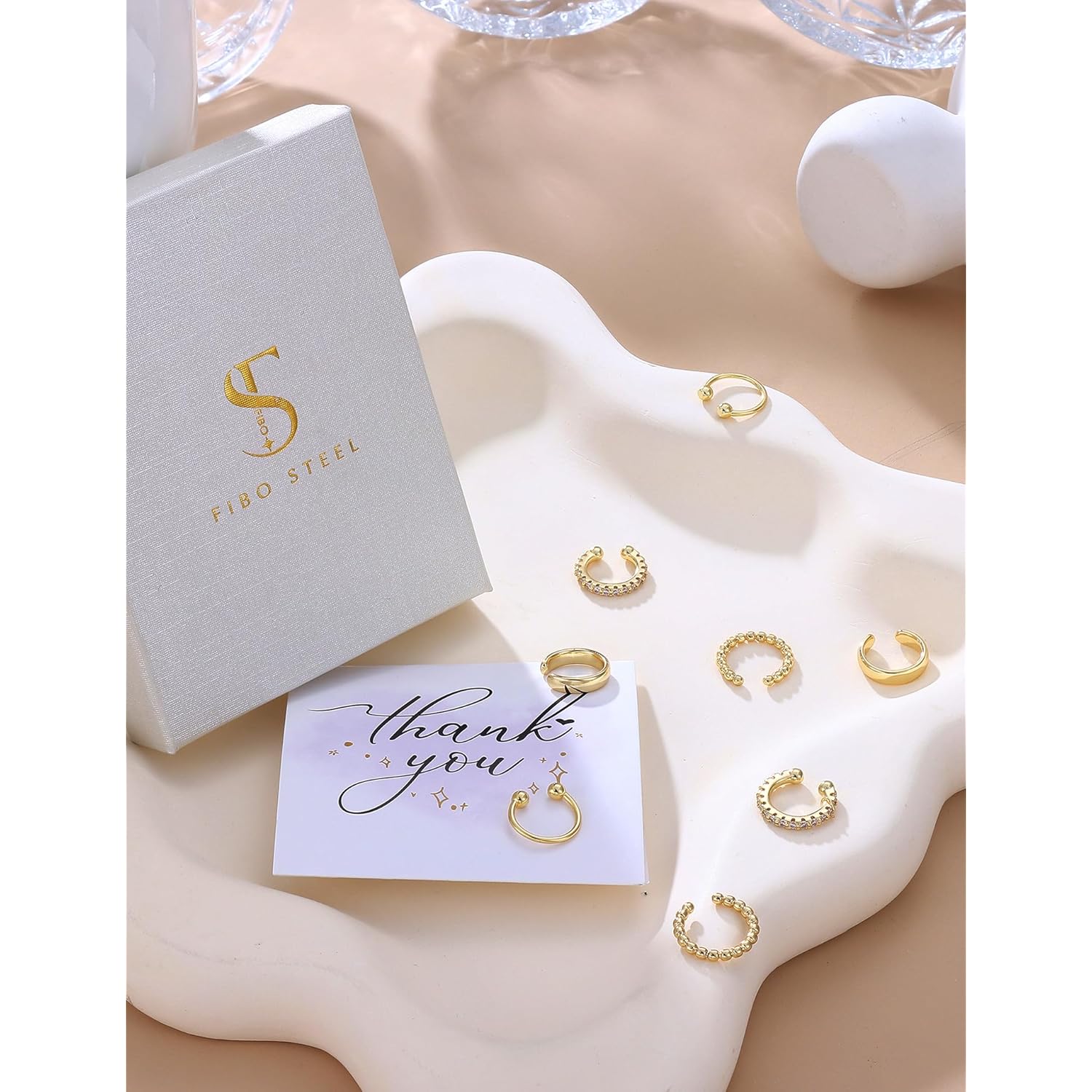 𝟒𝐏𝐚𝐢𝐫𝐬 14K Gold Plated Ear Cuff Earrings for Women Non Piercing - Hypoallergenic Ear Cuffs 14K Silver/Gold Plated Non Tarnish Clip on Cartilage Earrings Fake Earring Set Trendy Jewelry