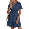 Simplee Womens Summer Denim Dress Casual Short Sleeve Tiered Mini Jean Dresses Western Cowgirl Country Outfits With Pockets