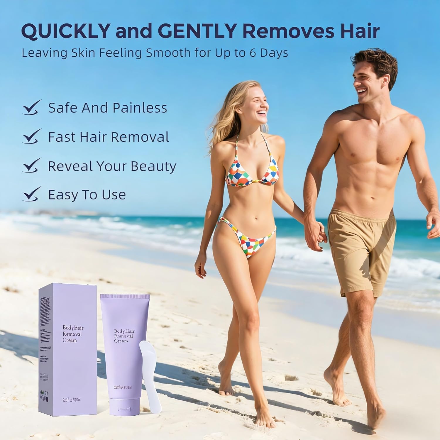 Hair Removal Cream for Women, Plant-Based Sensitive Skin Formula, Fast-Acting Depilatory Cream for Legs/Arms/Underarms/Stomach/Bikini Line, 2-in-1 Hair Removal (3.38 Fl Oz (Pack of 1))