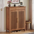 Tribesigns Shoe Cabinet, 5-Tier Shoe Storage Cabinet With Louvered Doors And Drawer, Freestanding Wooden Shoe Rack Organizer With Adjustable Shelves For Entryway, Hallway, Closet, Brown