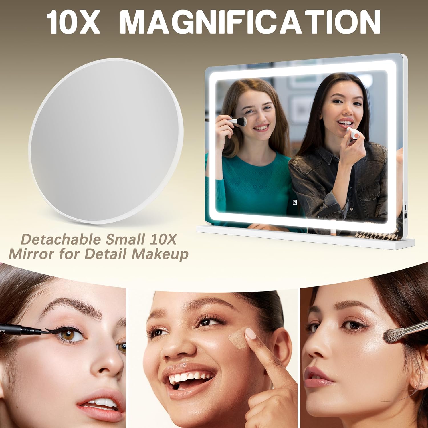 Rolove Vanity Mirror With Lights, 32" X 22" Large Lighted Vanity Mirror With Dimmable 3 Modes, Led Makeup Mirror, Touch Screen Control, Usb Charging Port, Tabletop Or Wall-Mounted