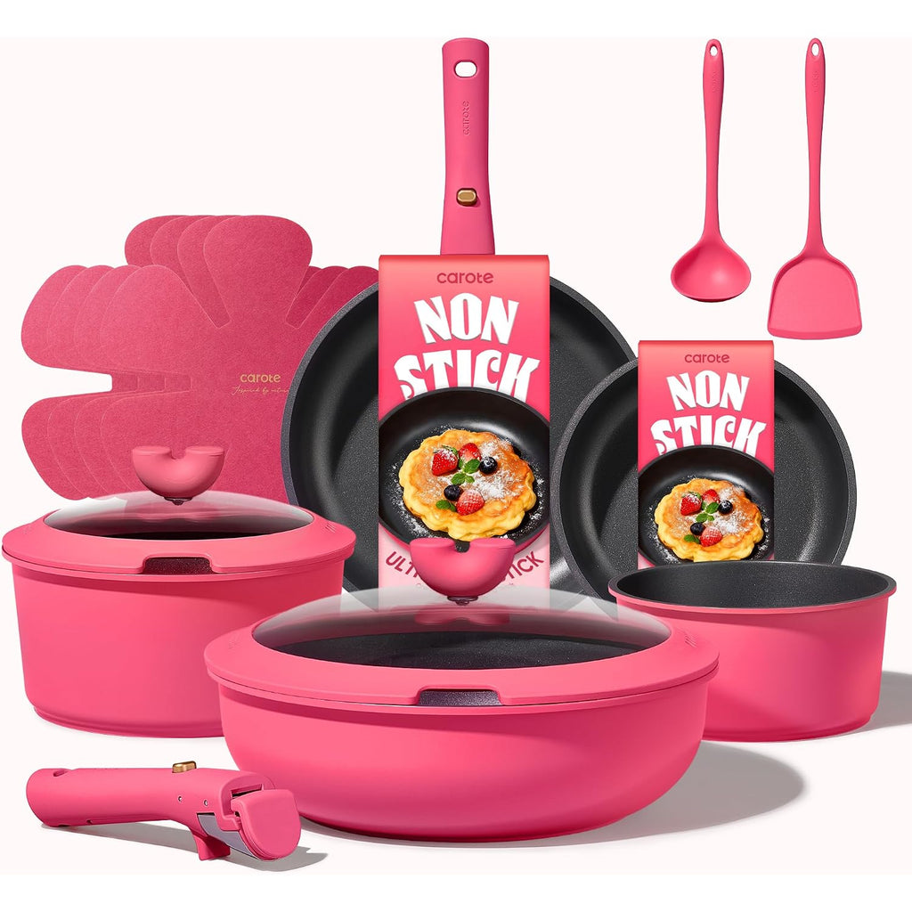 Carote 15Pcs Pots And Pans Set Non Stick, Cookware Set Non Toxic With Detachable Handle, Induction Kitchen Cooking Set, Dishwasher/Oven Safe, Rv/Camping Cookware