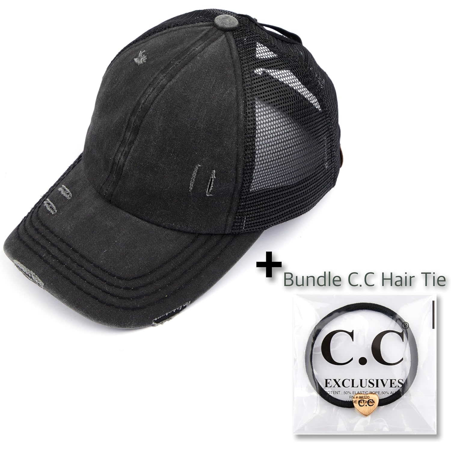 C.C Ponycap Messy High Bun Ponytail Adjustable Glitter Mesh Trucker Baseball Cap