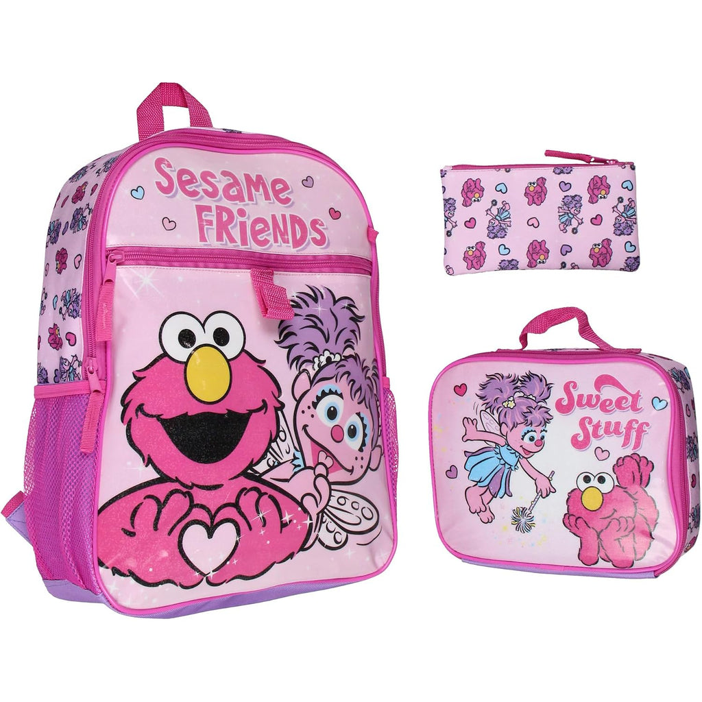 Intimo Sesame Street Friends Elmo Abby Cadabby 3 Pc Backpack Lunch Box Pencil Pouch 16"