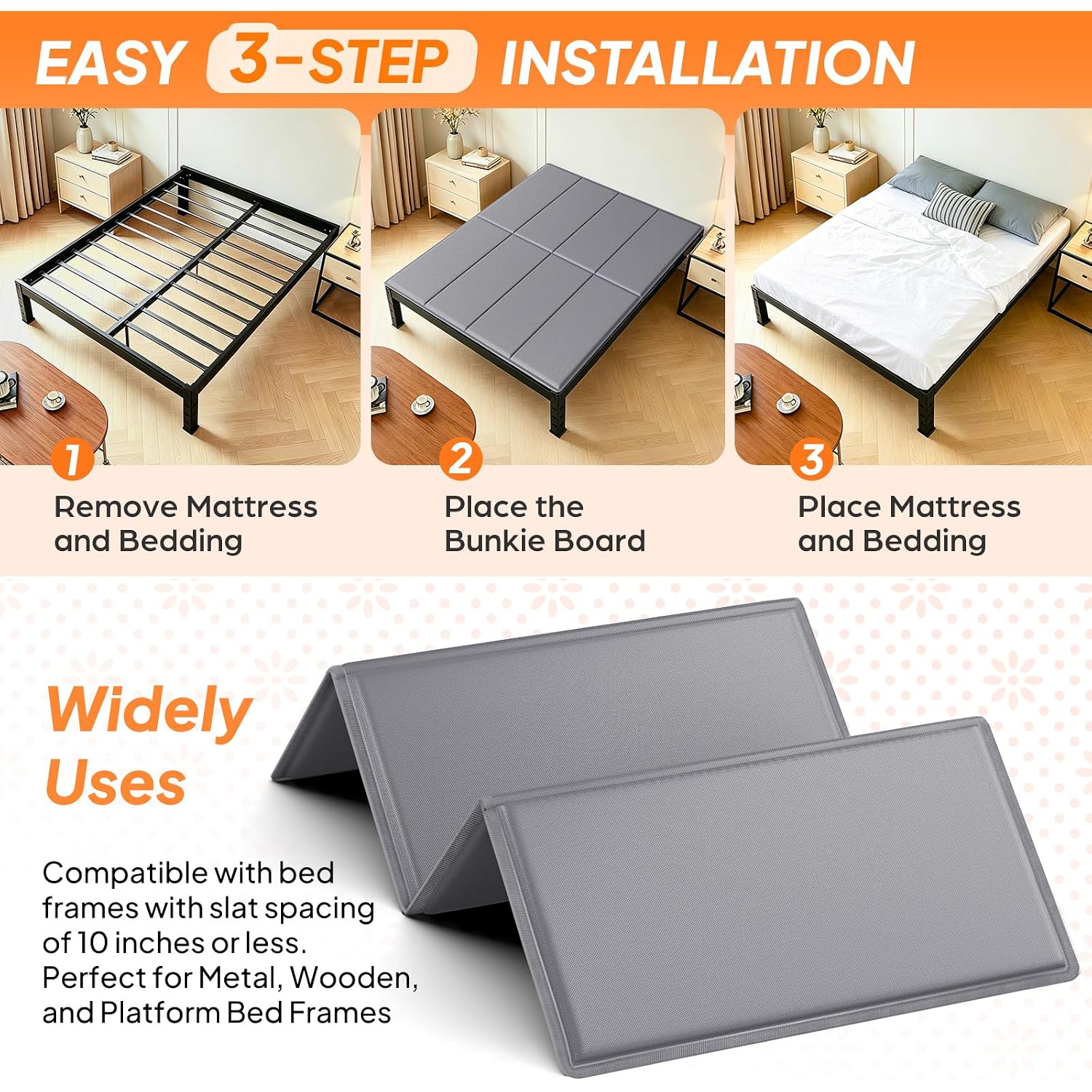 Laveve Heavy Duty 10Mm Bunkie Board Queen Size 60'' X 80'', Breathable Bed Support Board To Prevent Sagging Mattress, With Anti-Slip Dots, Fits Metal Bed Frames, Slatted Frames, And Sofa Beds