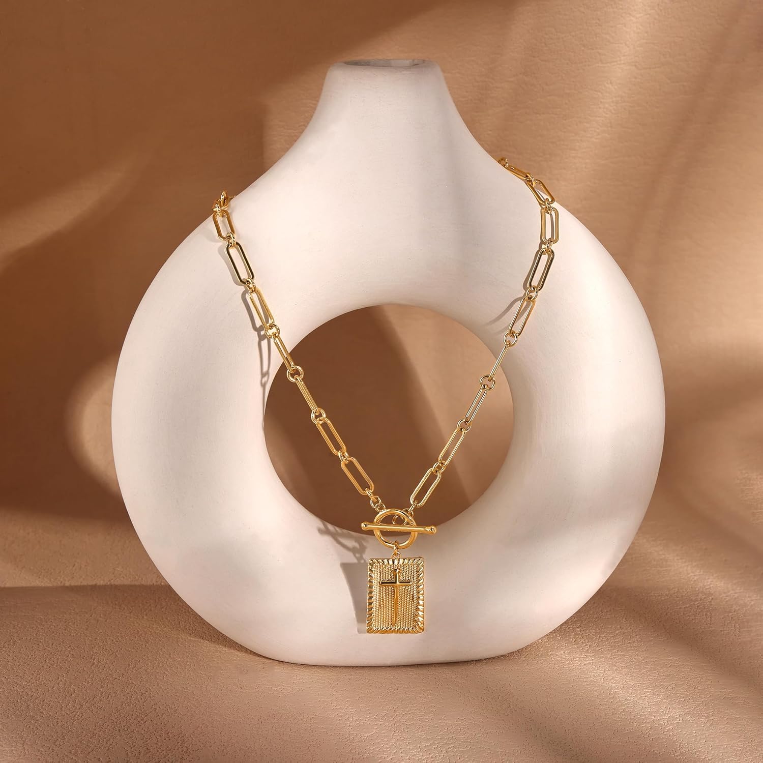 Robaice Valentines Day Gifts 14K Gold Plated and Silver Plated Cross Necklace for Women, Non-Tarnish Faith Jewelry with Toggle Clasp, Fashion Necklace Gifts for Women, Christian Faith, Communion, Birthday & Christmas