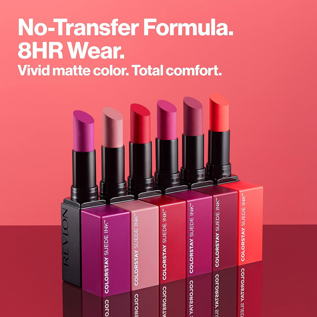Revlon Lipstick, Colorstay Suede Ink, Built-In Primer, Infused With Vitamin E, Waterproof, Smudge-Proof, Matte Color, 008 That Girl, 0.09 Oz