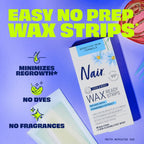 Nair Sensitive Hair Remover Mess-Free Wax Ready Strips, Legs and Body Easy Hair Removal Wax Strips for Sensitive Skin, Chamomile Extract, Dermatologist Tested, Plus 6 Post Wipes, 40 Count