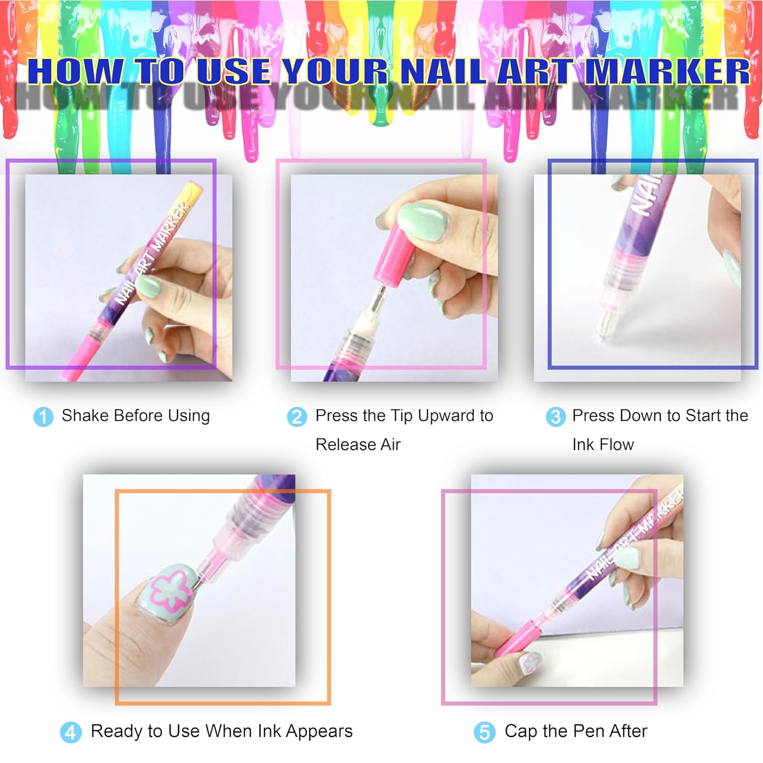 12 Colors Nail Art Pens Set, 3D Nail Polish Pens, Nail Art Markers for Gel Nails, Dotting Pen, Acrylic Paint Pens, Liner Pen for Nail Art Design Manicure DIY Decoration