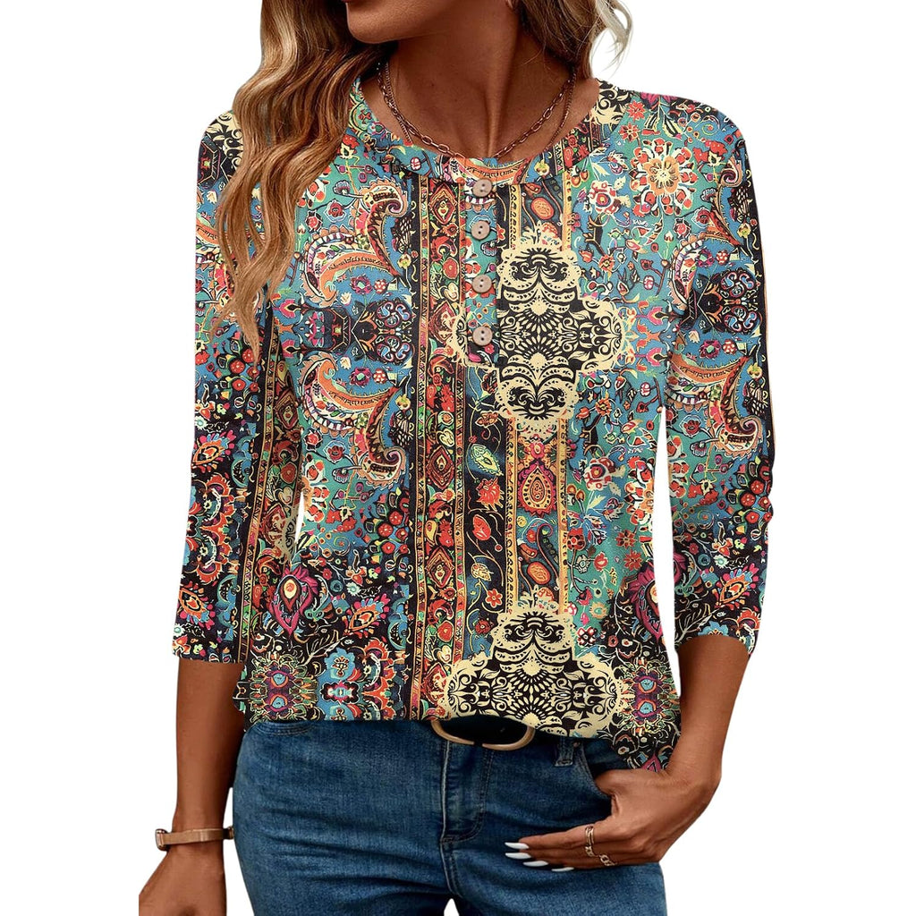 LOMON 3/4 Length Sleeve Womens Tops Casual Crewneck Pullover Tunics Summer Cute Blouses Fashion 2026