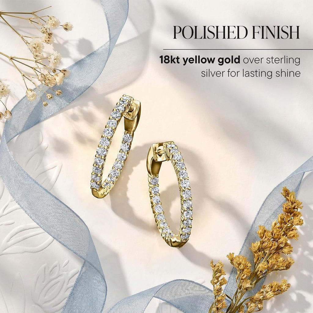 Ross-Simons Lab-Grown Diamond Inside-Outside Hoop Earrings in 18kt Gold Over Sterling, Earrings for Women, Silver Jewelry, Christmas, Birthday Gift, 3/4"