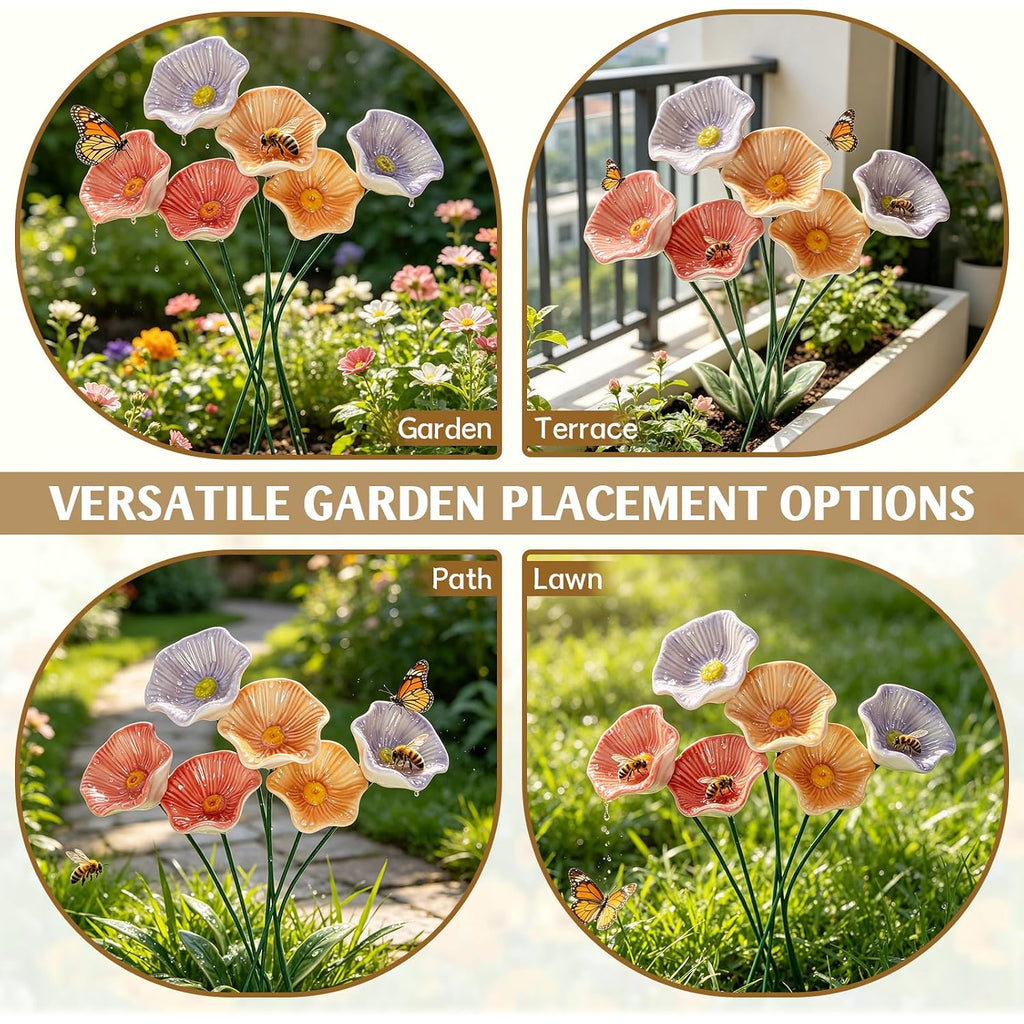 Handmade Ceramic Bee Watering Station, Mini Flower Pollinator Water Feeder, Weatherproof Butterfly Bird Bath Stake Decor For Patio Lawn Balcony Potted Plant Outdoor Garden-6Pcs-G