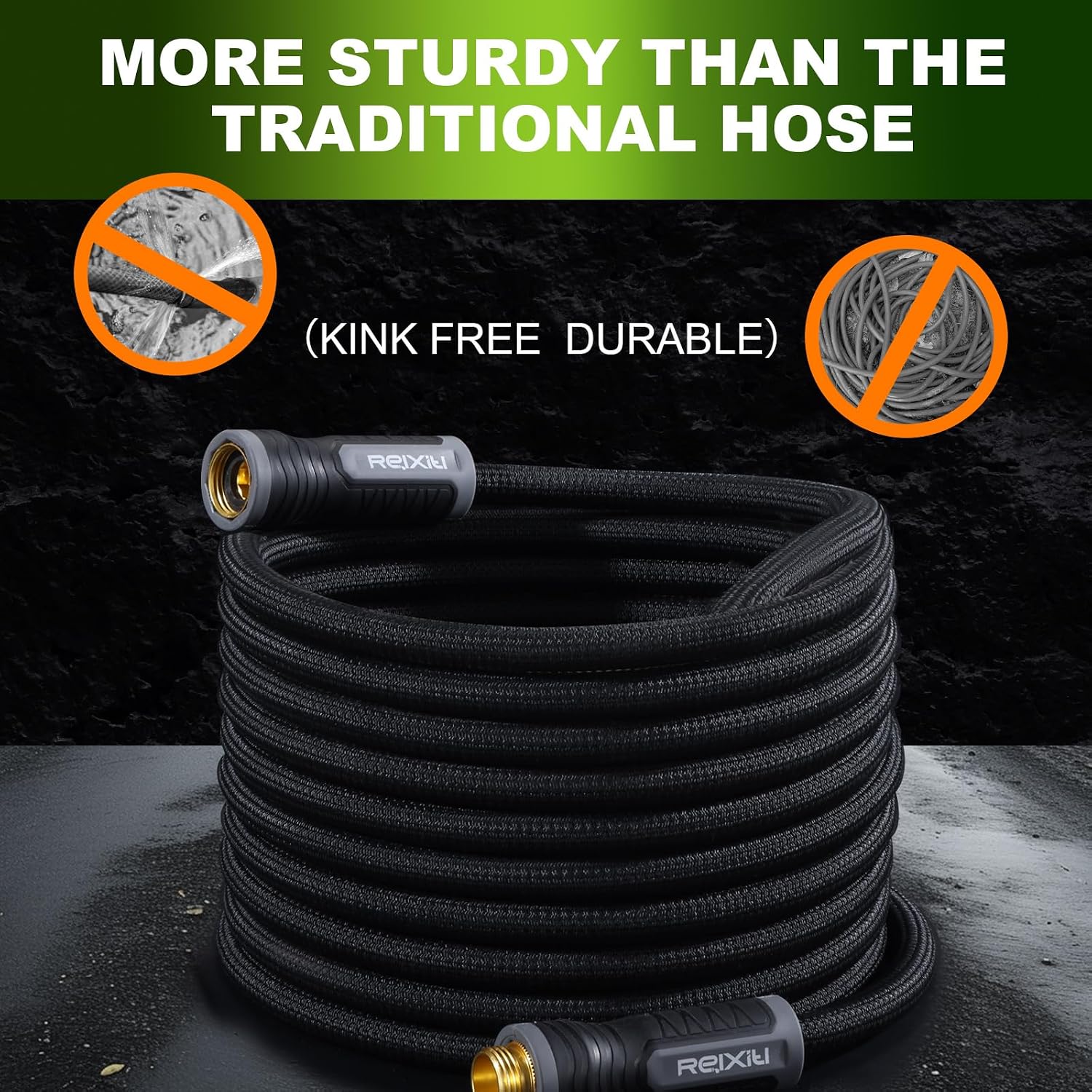 Garden Hose, Flexible Water Hose, Ultra Lightweight Non-Expanding Hose With 10 Function Sprayer, Leak Proof, Pressure Resistant For Yard, Outdoor (Black, 50Ft)