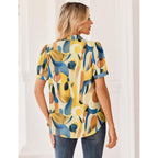 Women Button Down Shirts Puff Short Sleeve Blouses Chiffon Tops Business Casual Outfits Summer Clothes